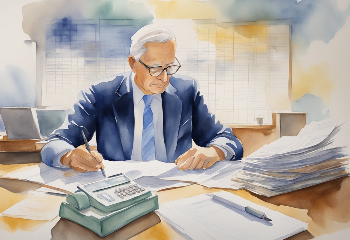 A person reviewing financial records with gaps in employment history, discussing impact on social security