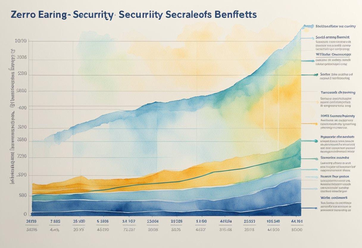 A graph showing the impact of zero earning years on Social Security benefits, with a downward trend and accompanying text explaining the consequences
