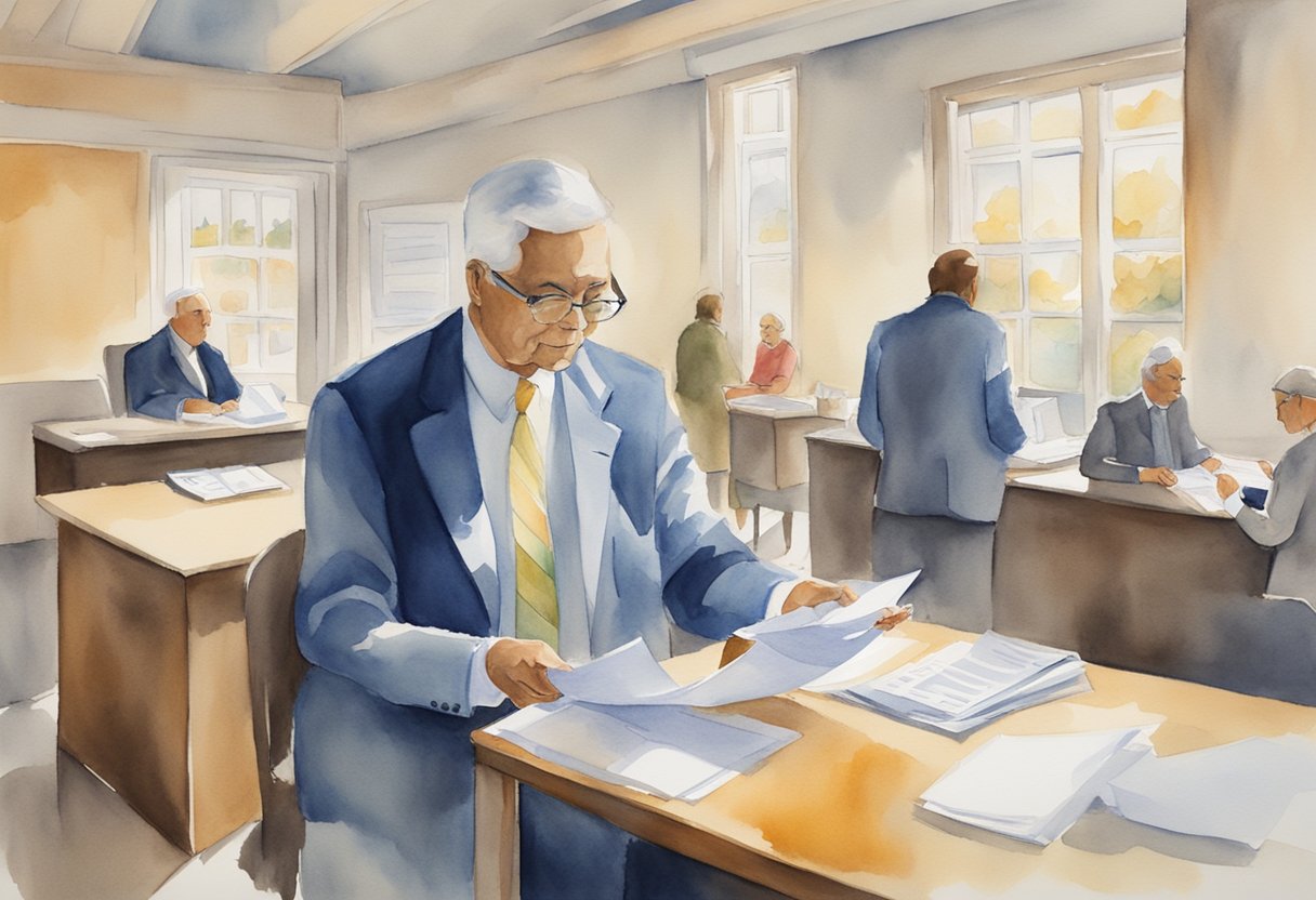 A person submitting forms, receiving multiple checks from Social Security
