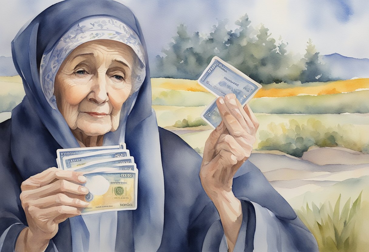 A widow holds two Social Security cards, one for her deceased spouse and one for herself, symbolizing the impact of life events on benefits