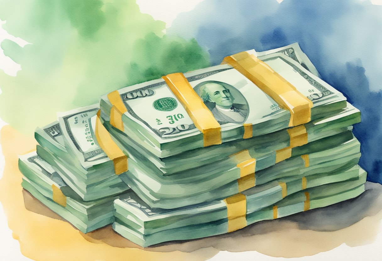 A stack of money grows in a high-yield savings account. Interest accumulates, depicting passive income