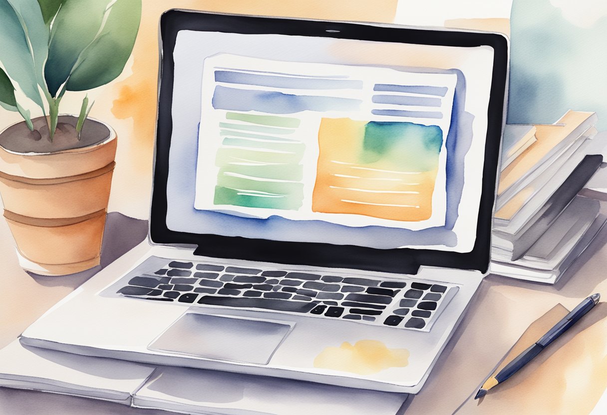 A laptop displaying "Frequently Asked Questions: Passive income from publishing a digital course" with a stack of books and a pen nearby