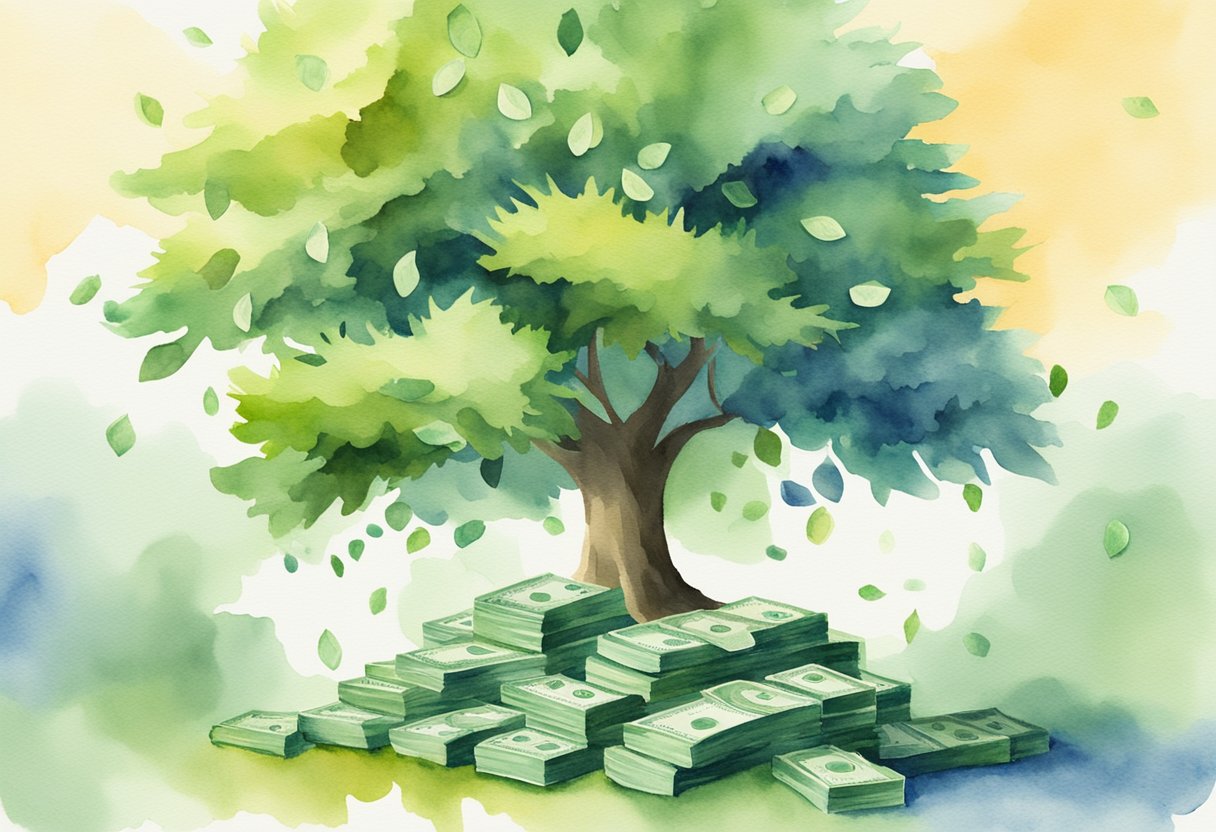 A stack of money grows from a growing tree, representing passive income from REIT investments