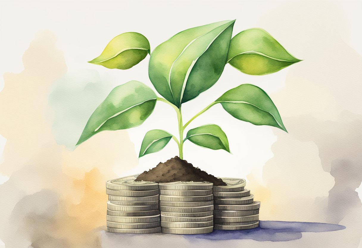 A stack of money grows from a planted seed, symbolizing passive income from an annuity
