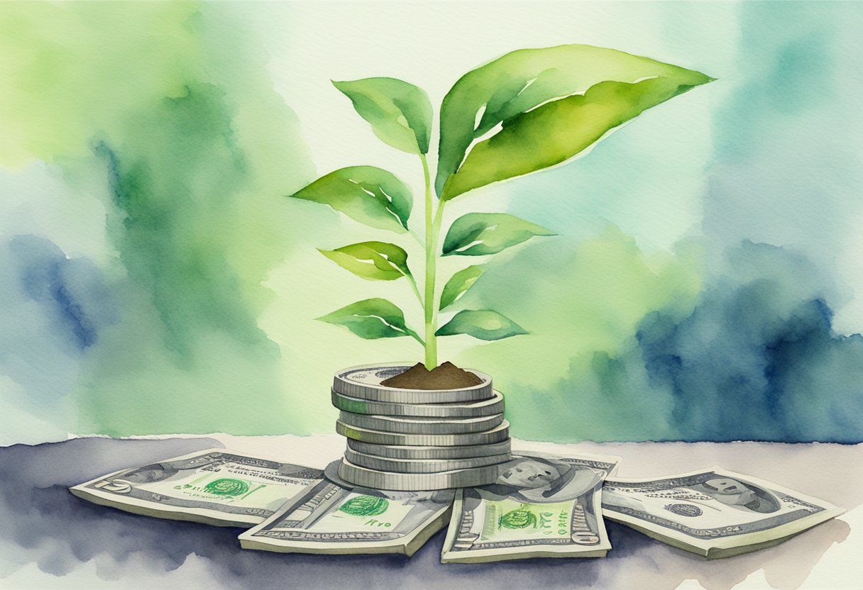 A stack of money grows from a planted seed, representing passive income from an annuity