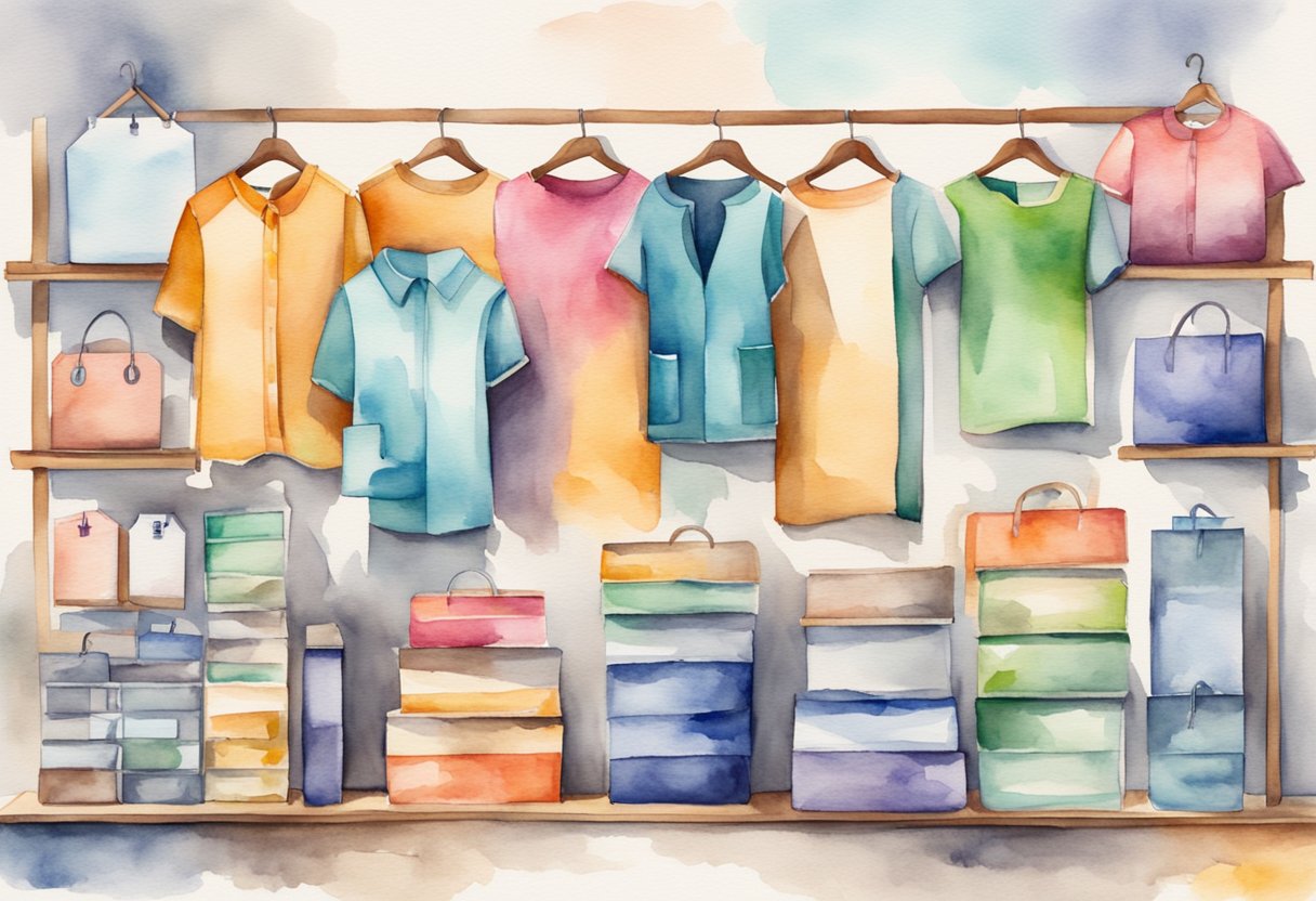 Various retail products arranged in a neat and organized manner with price tags, representing a successful reselling business