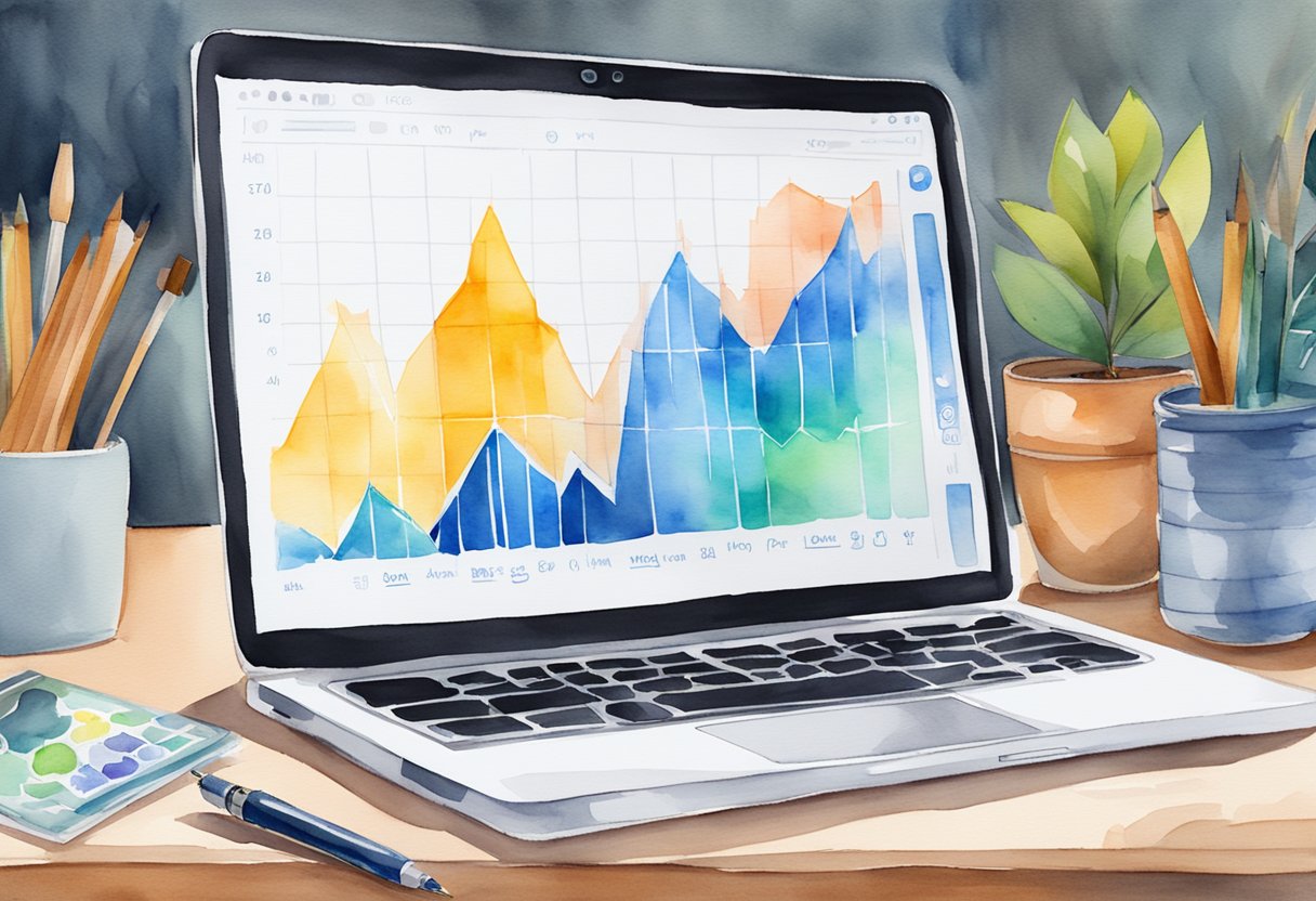A laptop with social media icons and graphs, representing passive income growth from sponsored posts