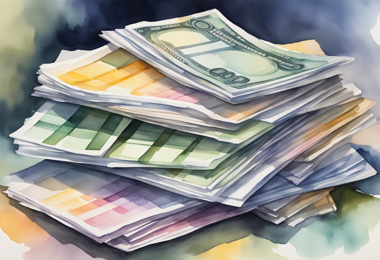 A stack of spreadsheets being sold with money flowing in