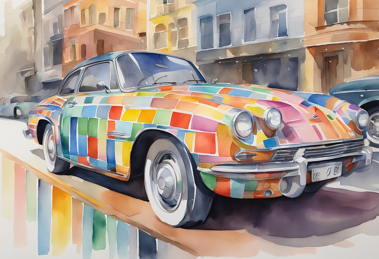 A car wrapped in colorful ads generates passive income