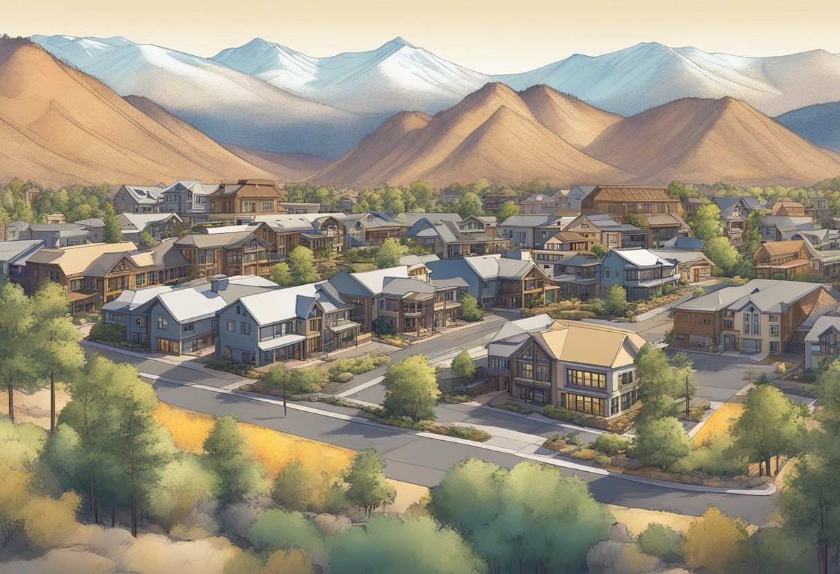A mountainous landscape with a mix of residential and commercial properties in Flagstaff, AZ, showcasing the potential for real estate investing