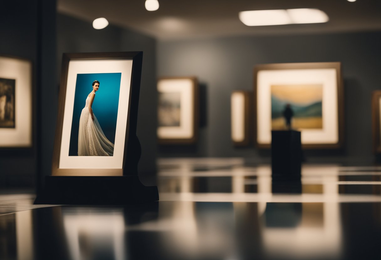 A well-lit gallery showcases a diverse collection of fine art pieces. Each artwork exudes emotion and depth, drawing in the viewer with its intricate details and vibrant colors