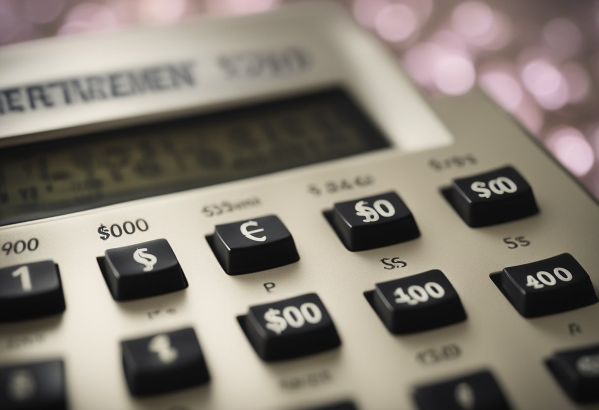 A calculator displaying $1000 with retirement symbols in the background