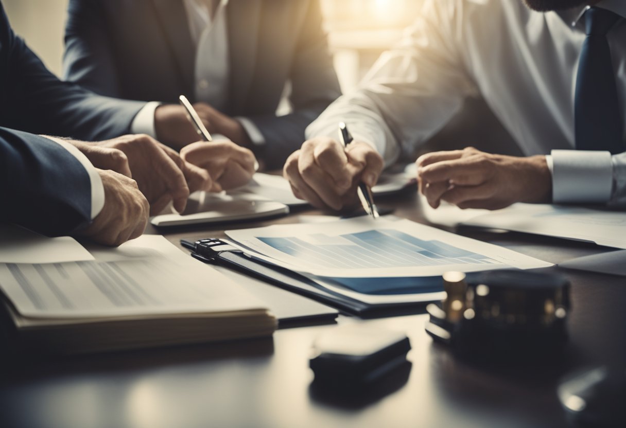 A group of professionals analyzing financial data and discussing potential private equity opportunities