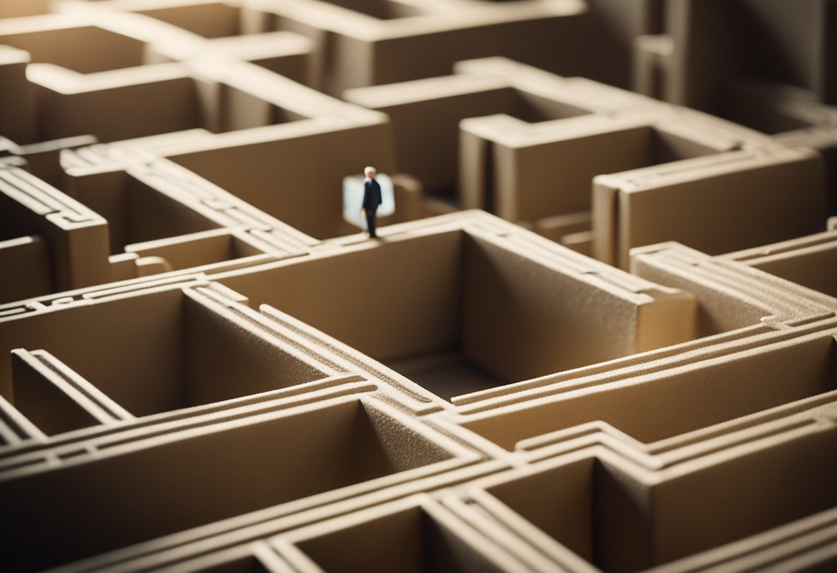 A person over 40 navigating a maze of financial obstacles in retirement planning