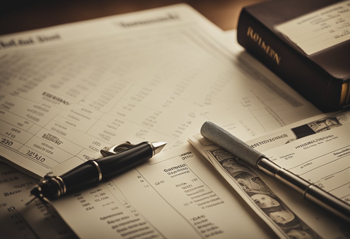 A diverse array of investment options, including stocks, bonds, and real estate, displayed on a table with a retirement plan book open nearby