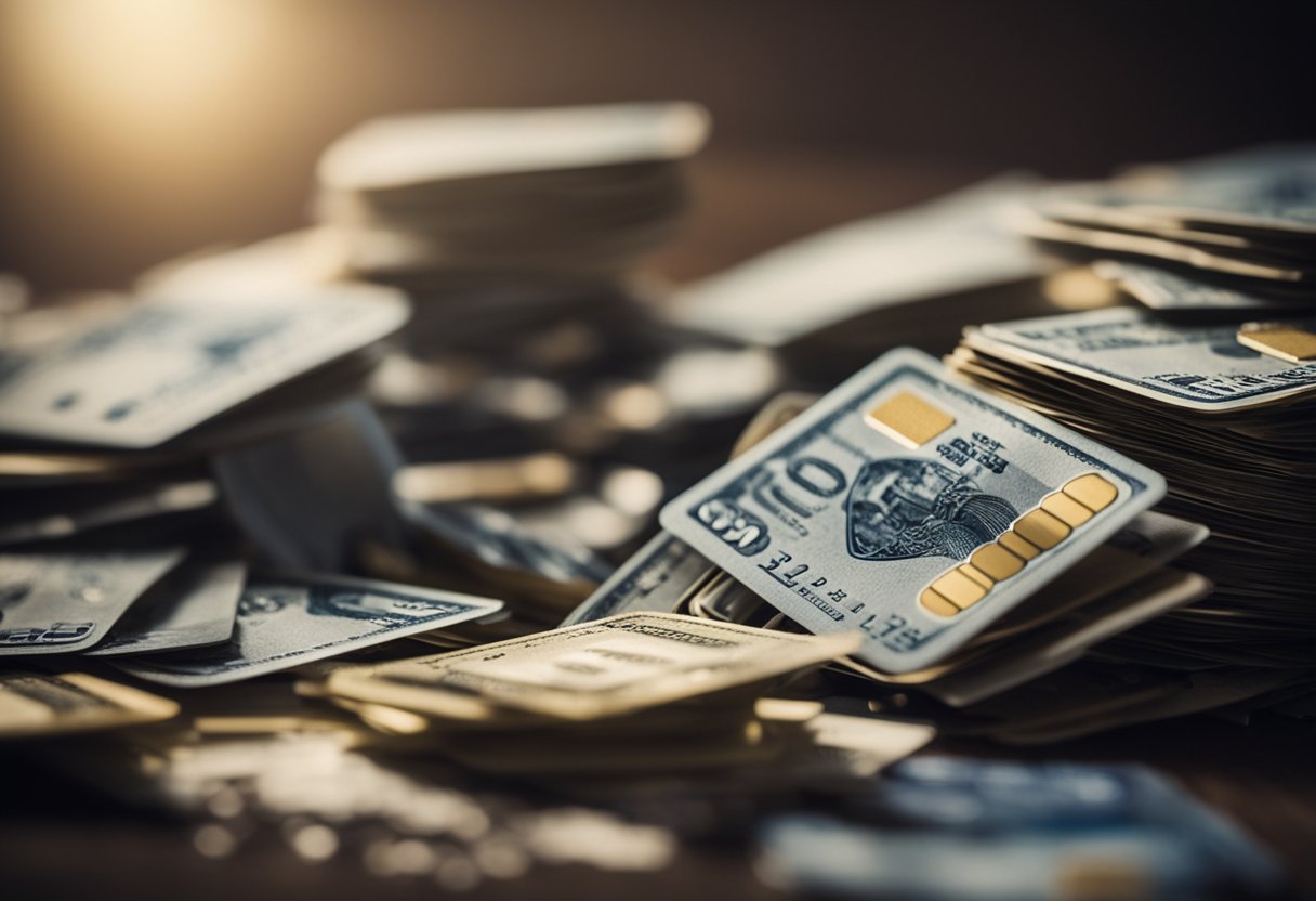 A stack of credit card bills being shredded into pieces