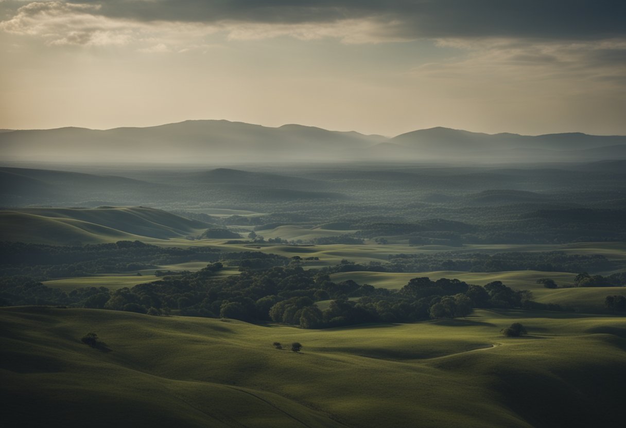 A vast expanse of undeveloped land with a clear boundary and potential for future development. Surrounding infrastructure and natural features enhance its appeal
