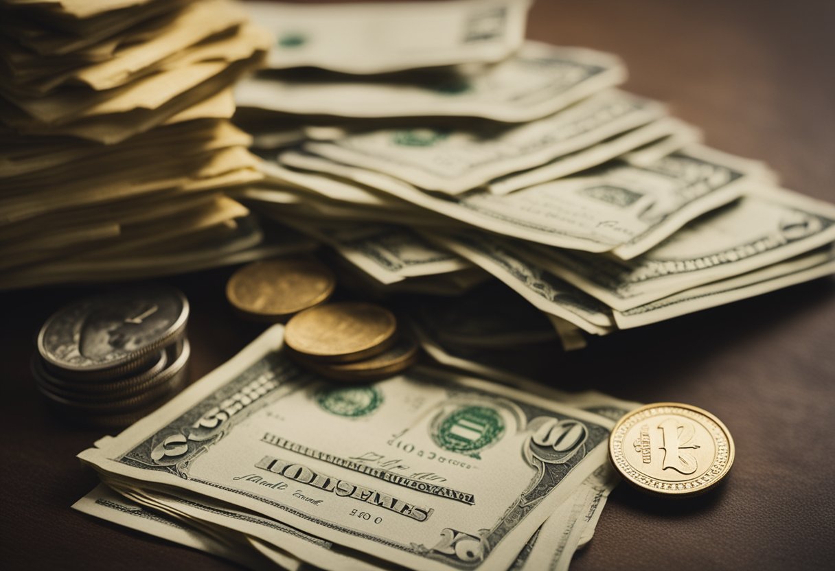 A table with stacks of money and a list of expenses, showing the order in which withdrawals are made for retirement spending