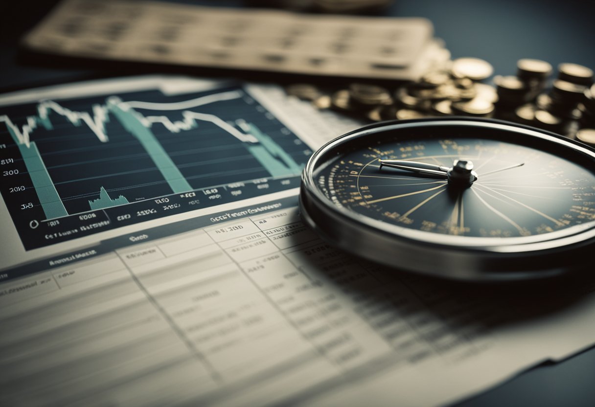 A diverse mix of investment options, including stocks, bonds, real estate, and commodities, displayed in a 30-step process, with financial charts and graphs in the background