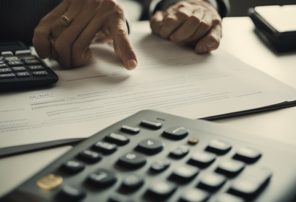 A person reading a book titled "Understanding the 6% Retirement Rule" while sitting at a desk with a calculator and financial documents spread out