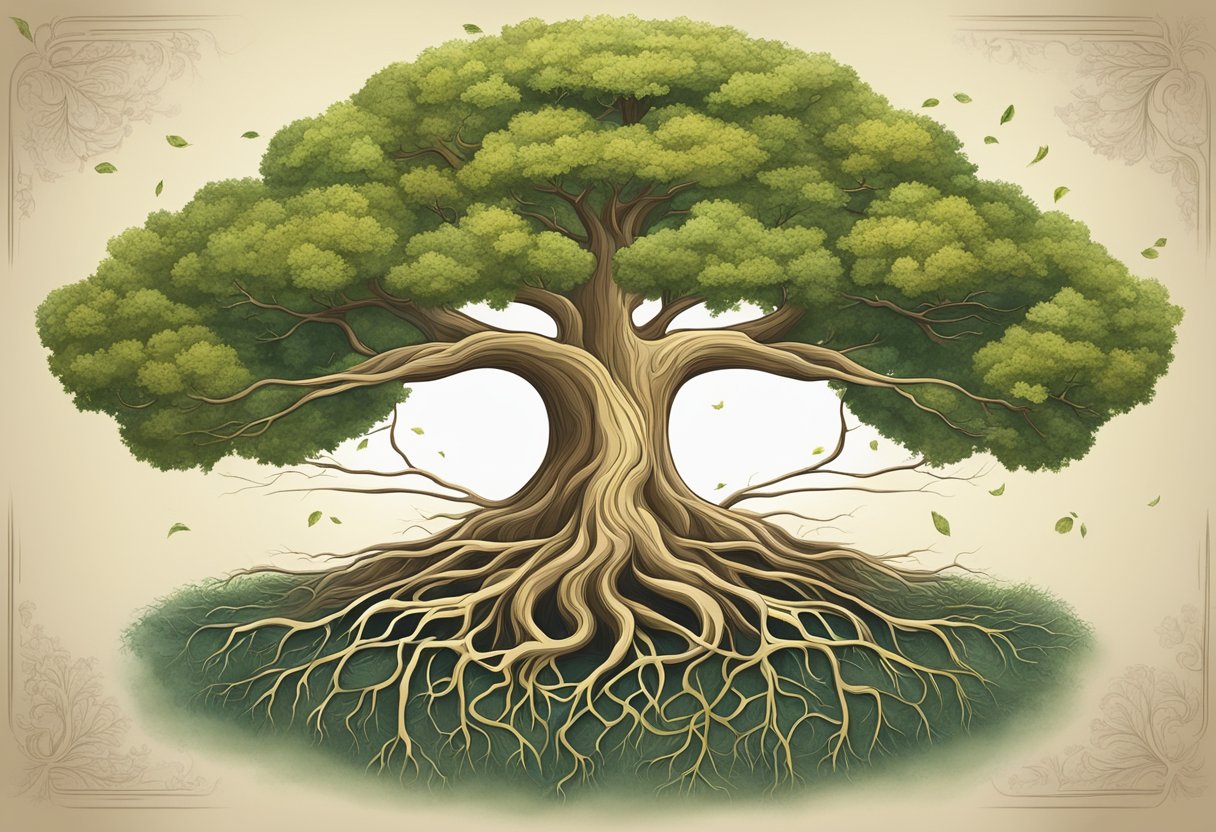 A family tree with roots symbolizing legacy planning and branches representing wealth transfer