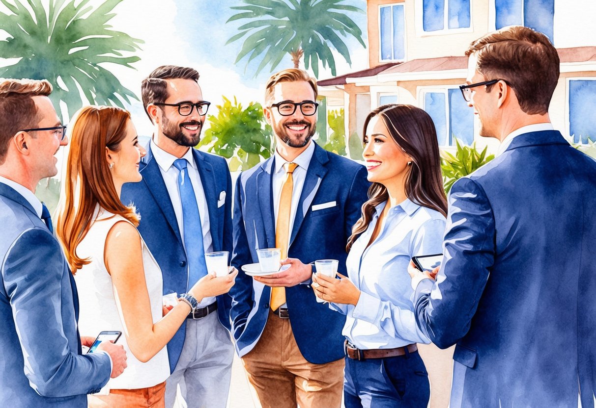 A group of professionals networking at a real estate event in Orange County, CA