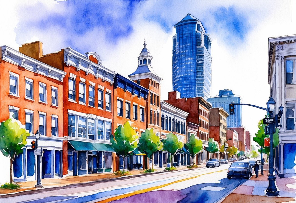 A bustling downtown street in Newark, DE, with a mix of historic and modern buildings, showcasing the vibrant real estate market for out-of-state investors