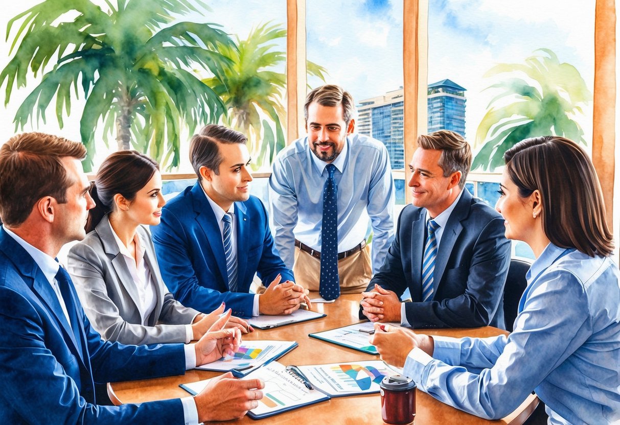 A group of professionals discussing real estate investments in Tampa, FL