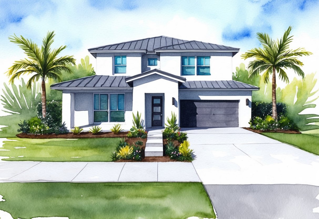 A modern, renovated home in West Palm Beach, FL with updated landscaping and a fresh coat of paint, increasing its property value