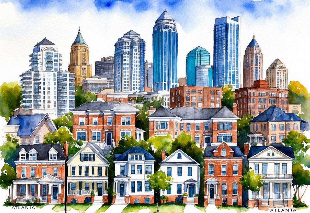 A diverse array of homes and buildings in Atlanta, from historic neighborhoods to modern high-rises