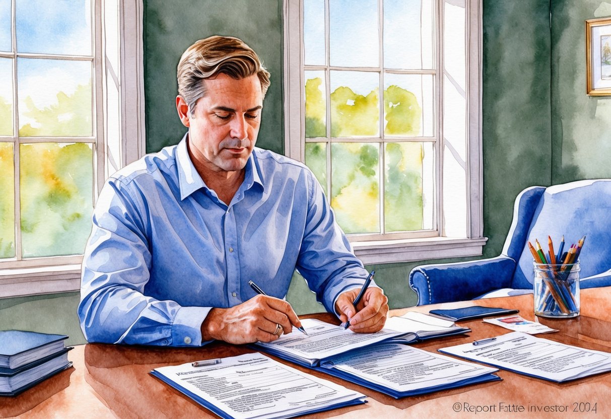A real estate investor studying legal and tax documents in Augusta, GA