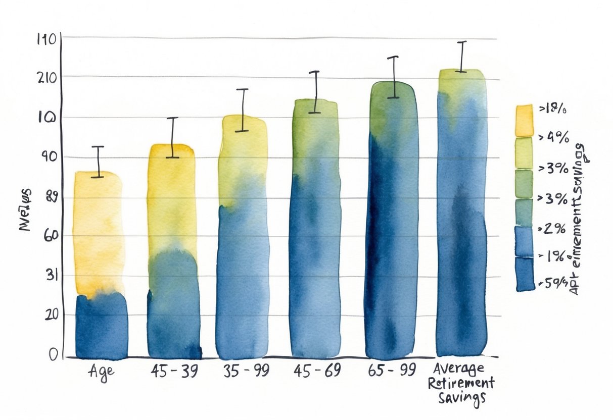 A bar graph with age groups on the x-axis and corresponding average retirement savings on the y-axis