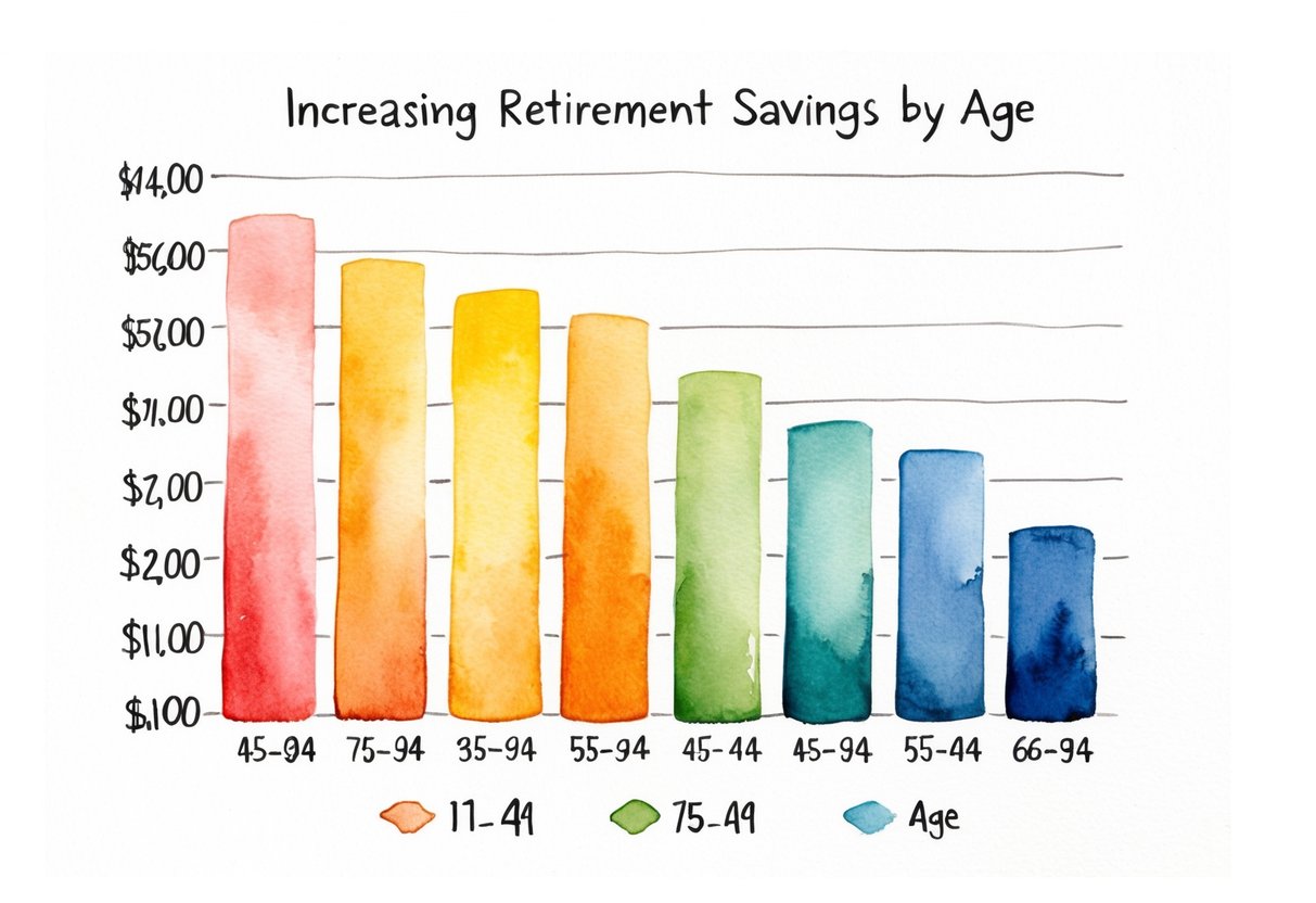 A bar graph showing increasing retirement savings by age, with each bar representing a different age group