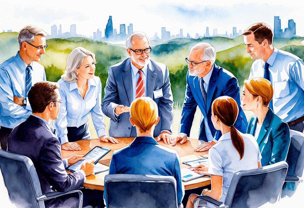 A group of financial planners discussing retirement options amid changing economic landscapes
