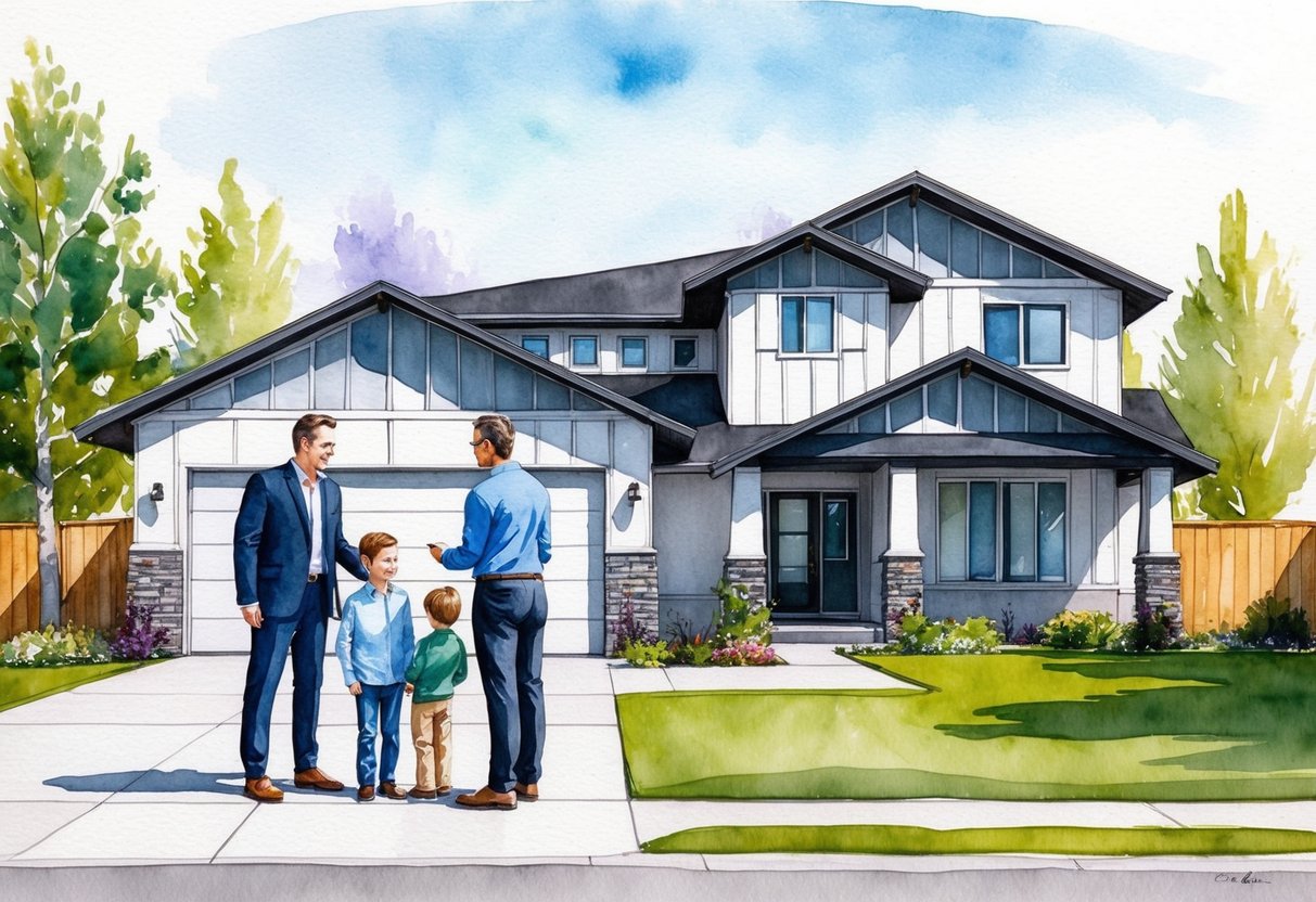 A real estate professional showing a family around a modern home in Boise, Idaho