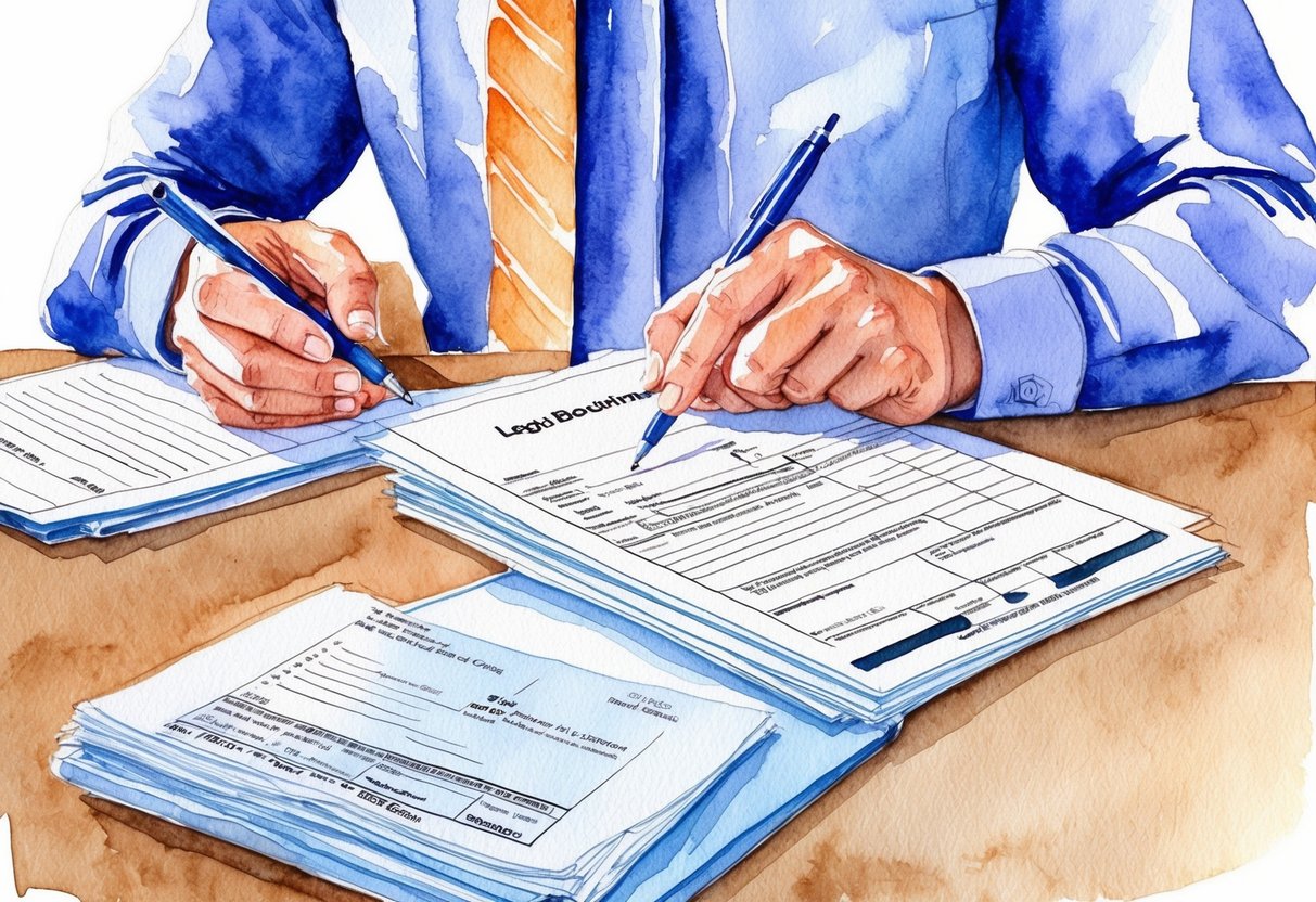 A person reviewing legal documents and tax forms related to South Bend real estate investment