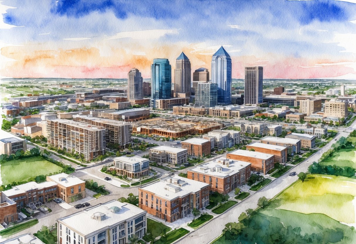Aerial view of Kansas City, KS with new developments and construction in emerging neighborhoods