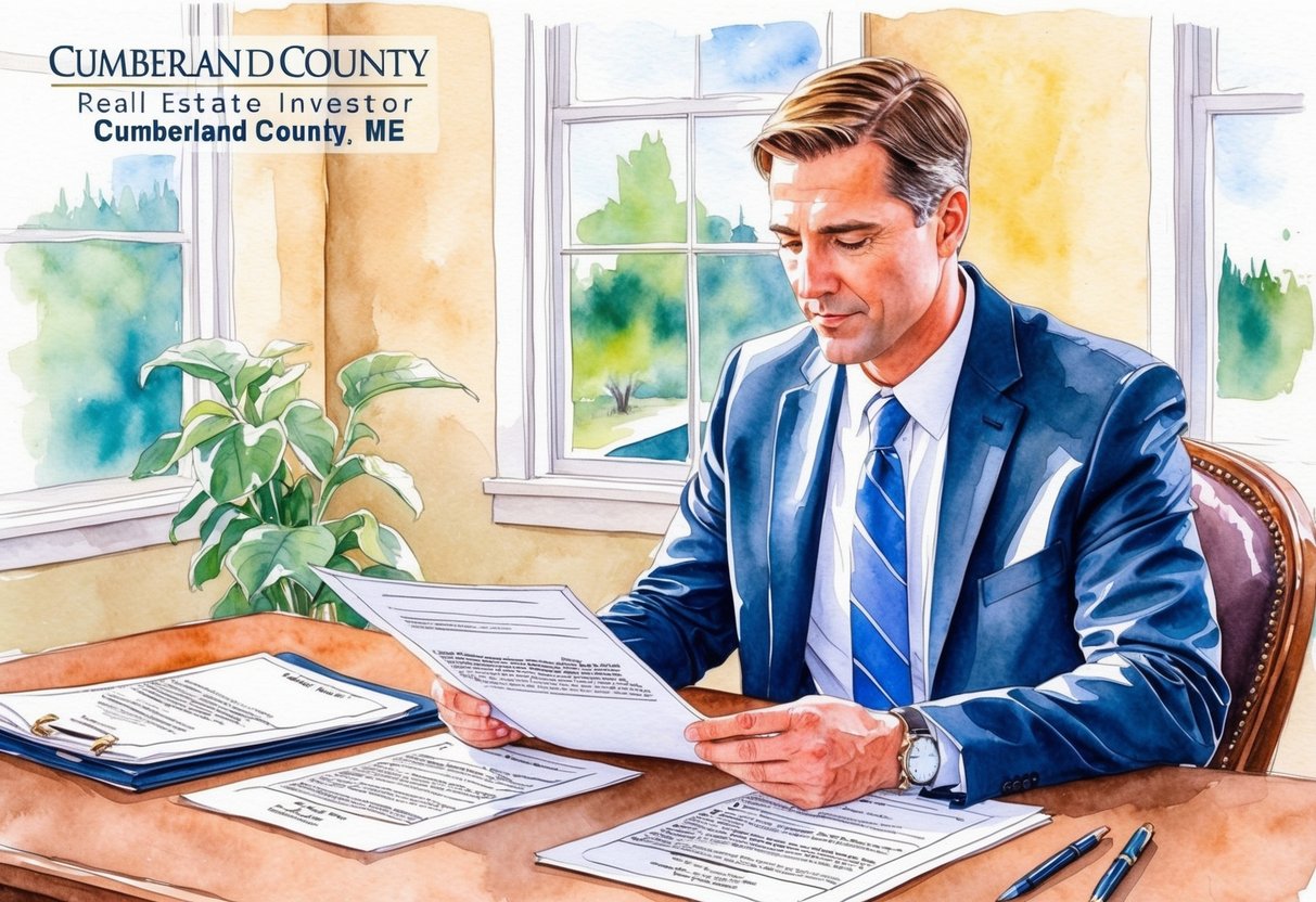 A real estate investor reviewing legal documents in Cumberland County, ME