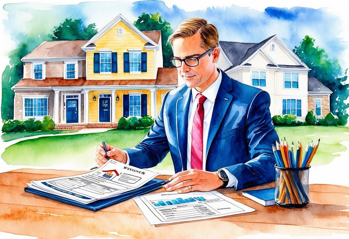 A real estate investor in Frederick, MD reviewing property listings and financial documents