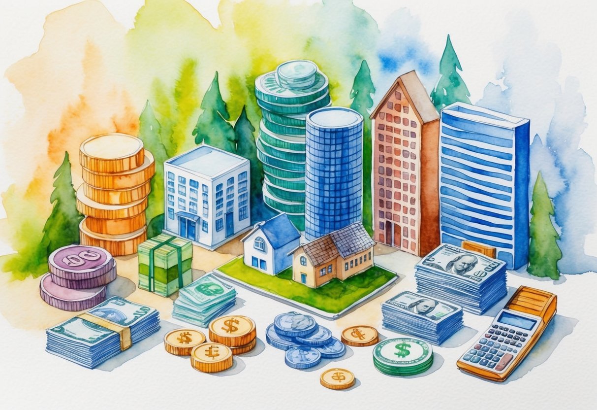 A diverse group of financial assets such as stocks, bonds, real estate, and retirement accounts arranged in a strategic and organized manner