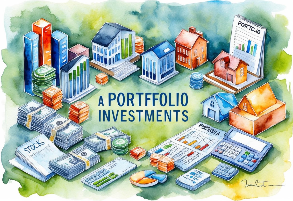 A diverse portfolio of investments including stocks, real estate, and retirement accounts