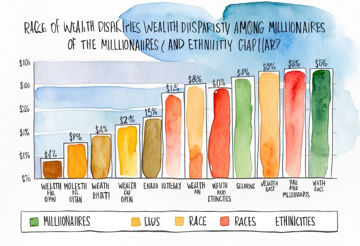 A bar graph comparing wealth disparities among millionaires of different races and ethnicities