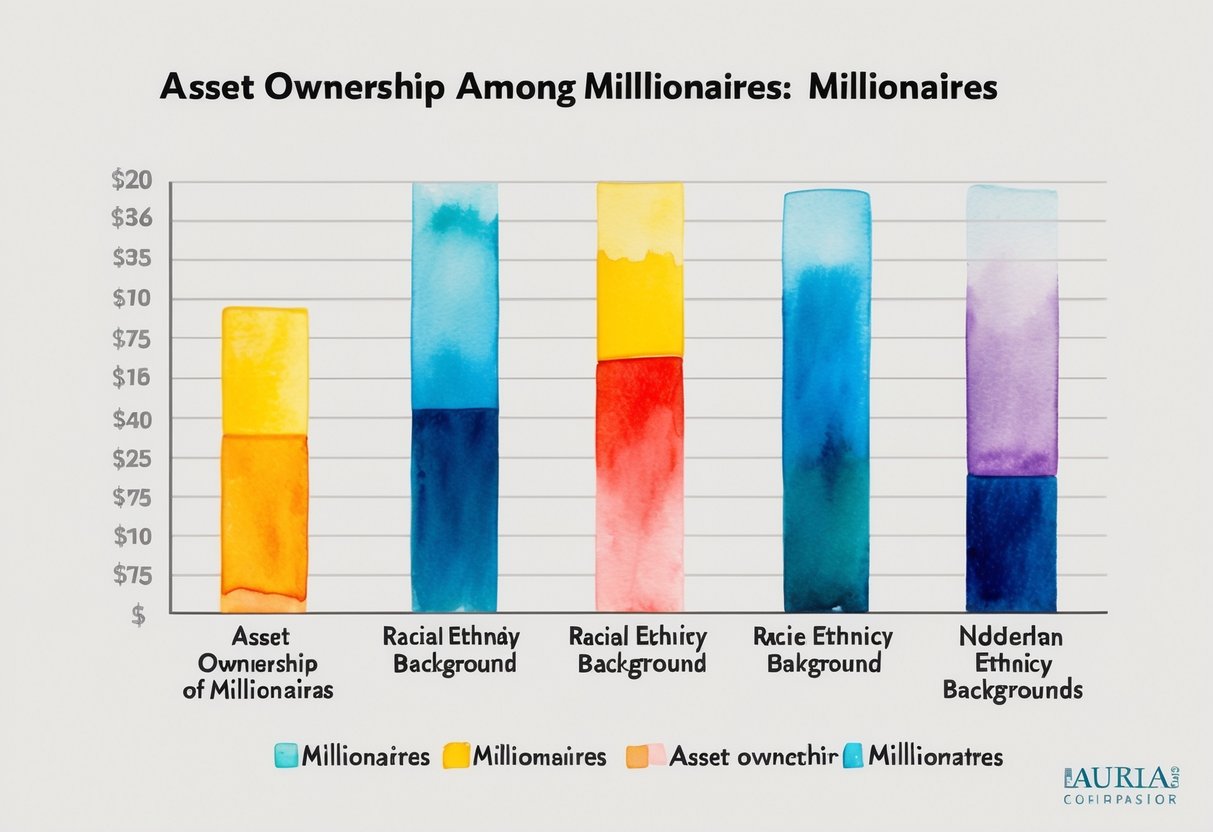 A bar graph comparing asset ownership among millionaires of different racial and ethnic backgrounds