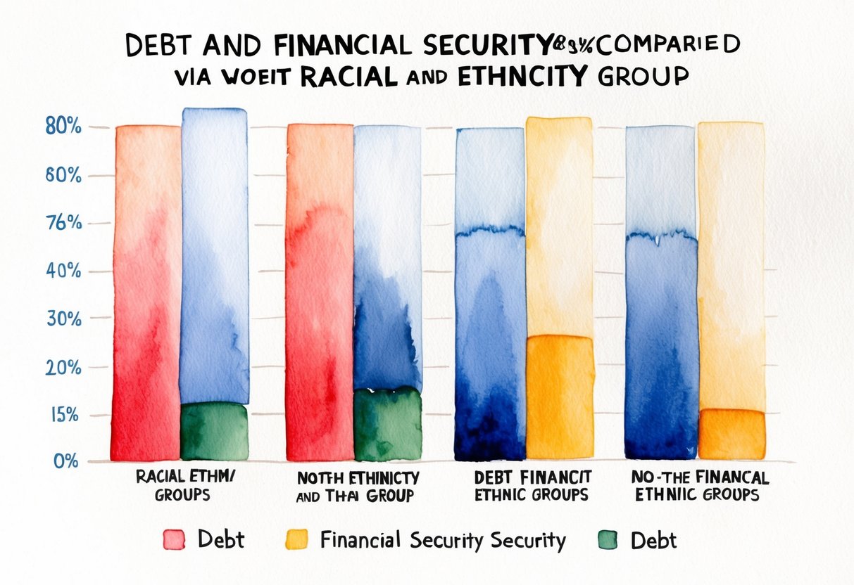 A bar graph comparing debt and financial security among different racial and ethnic groups