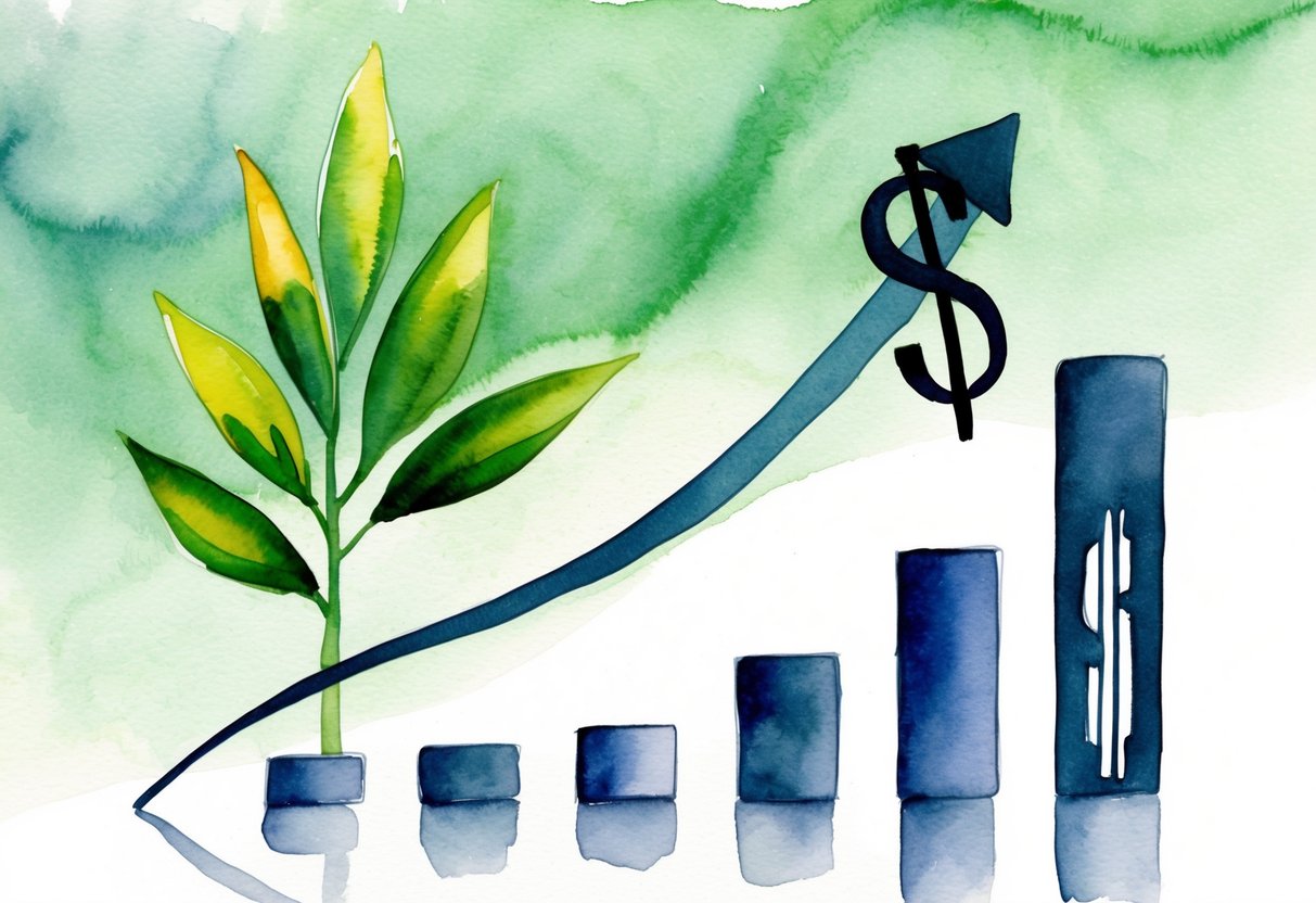 A graph showing an upward trend with a dollar sign and a growing plant symbolizing financial planning and growth management in millionaire households