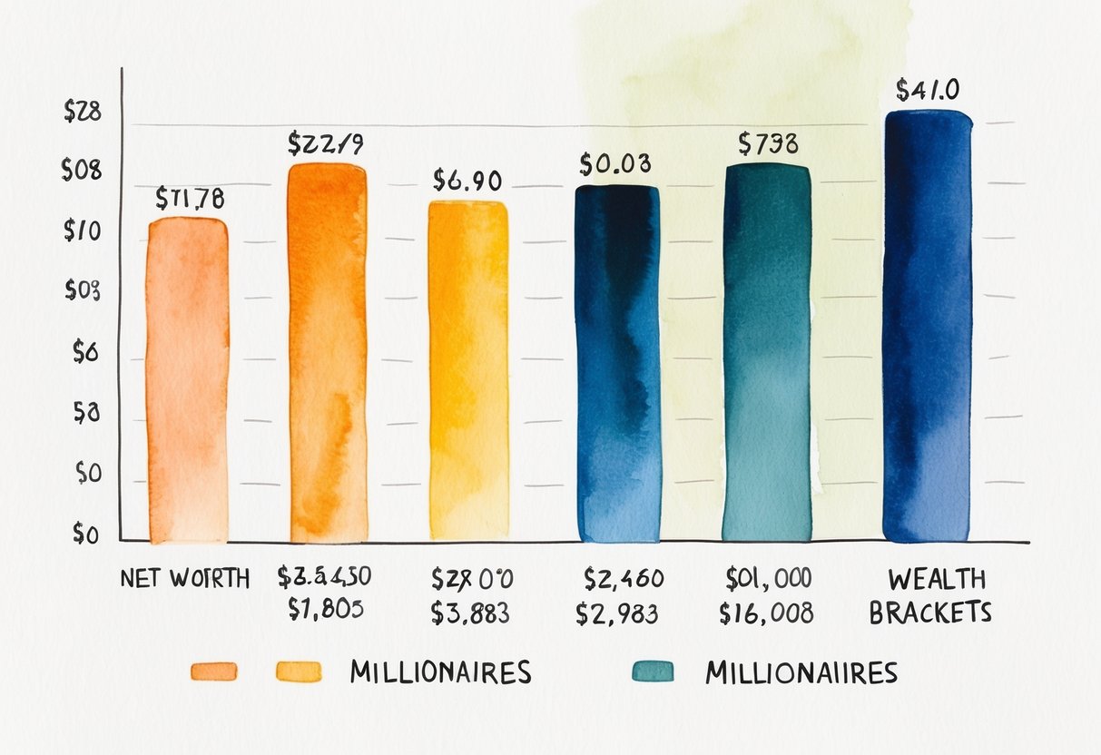 A bar graph comparing net worth of millionaires in different wealth brackets