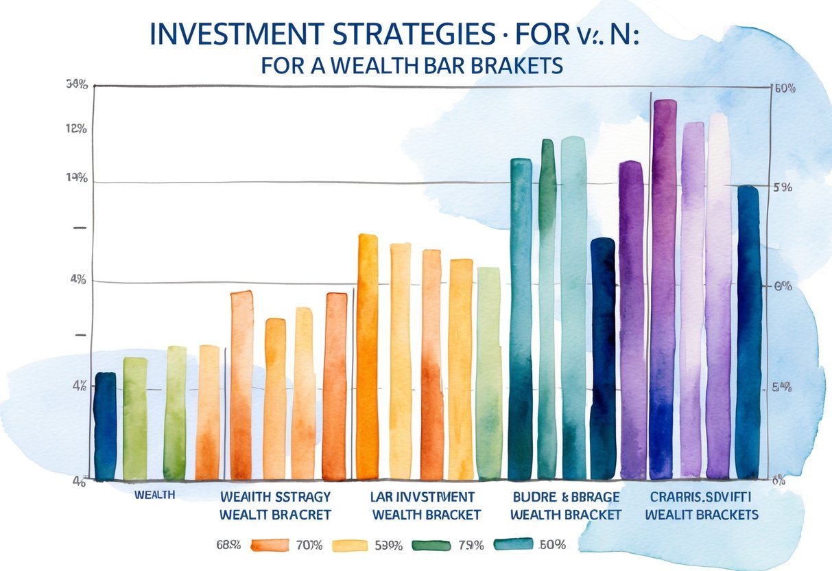 A series of bar graphs comparing investment strategies for different wealth brackets