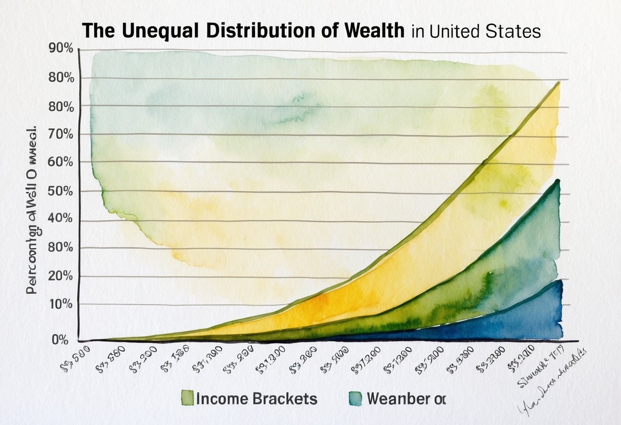 A graph showing the unequal distribution of wealth in the United States, with income brackets and percentage of wealth owned by each bracket