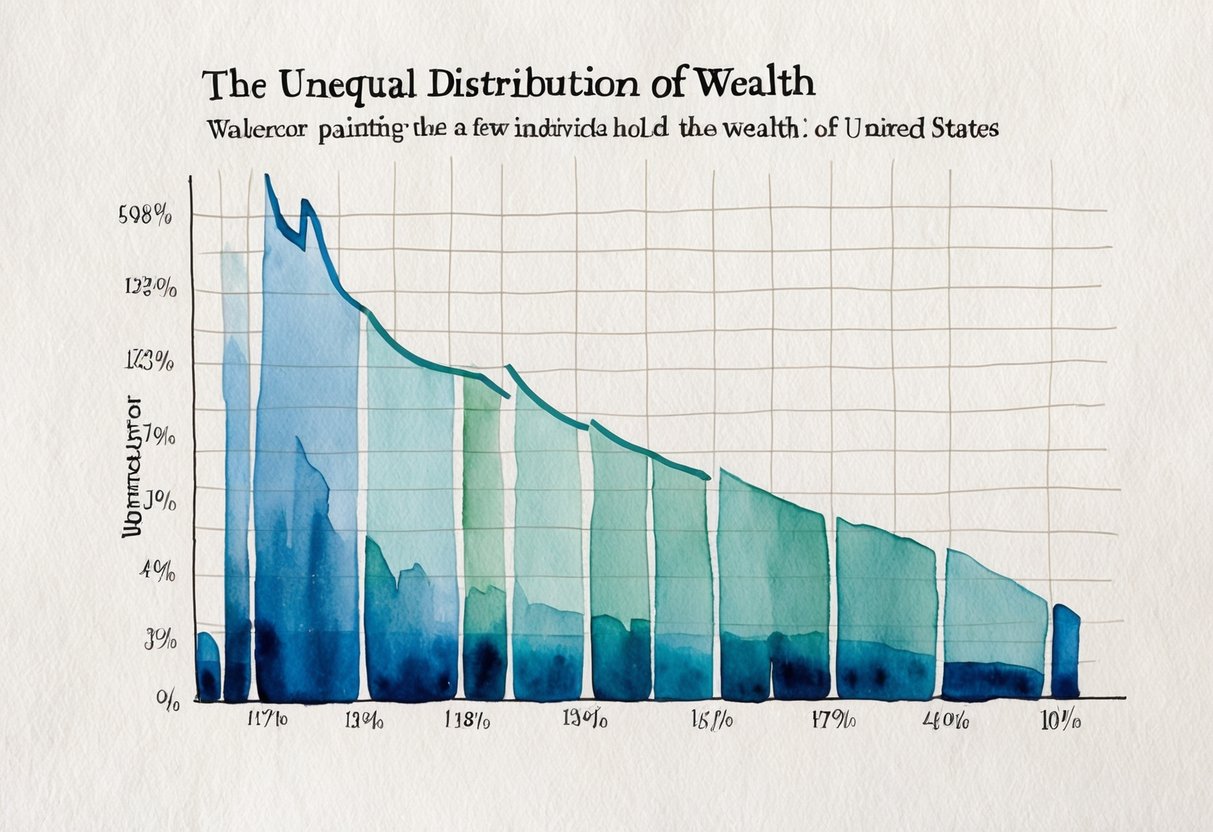 A graph showing the unequal distribution of wealth in the United States, with a few individuals holding the majority of the wealth