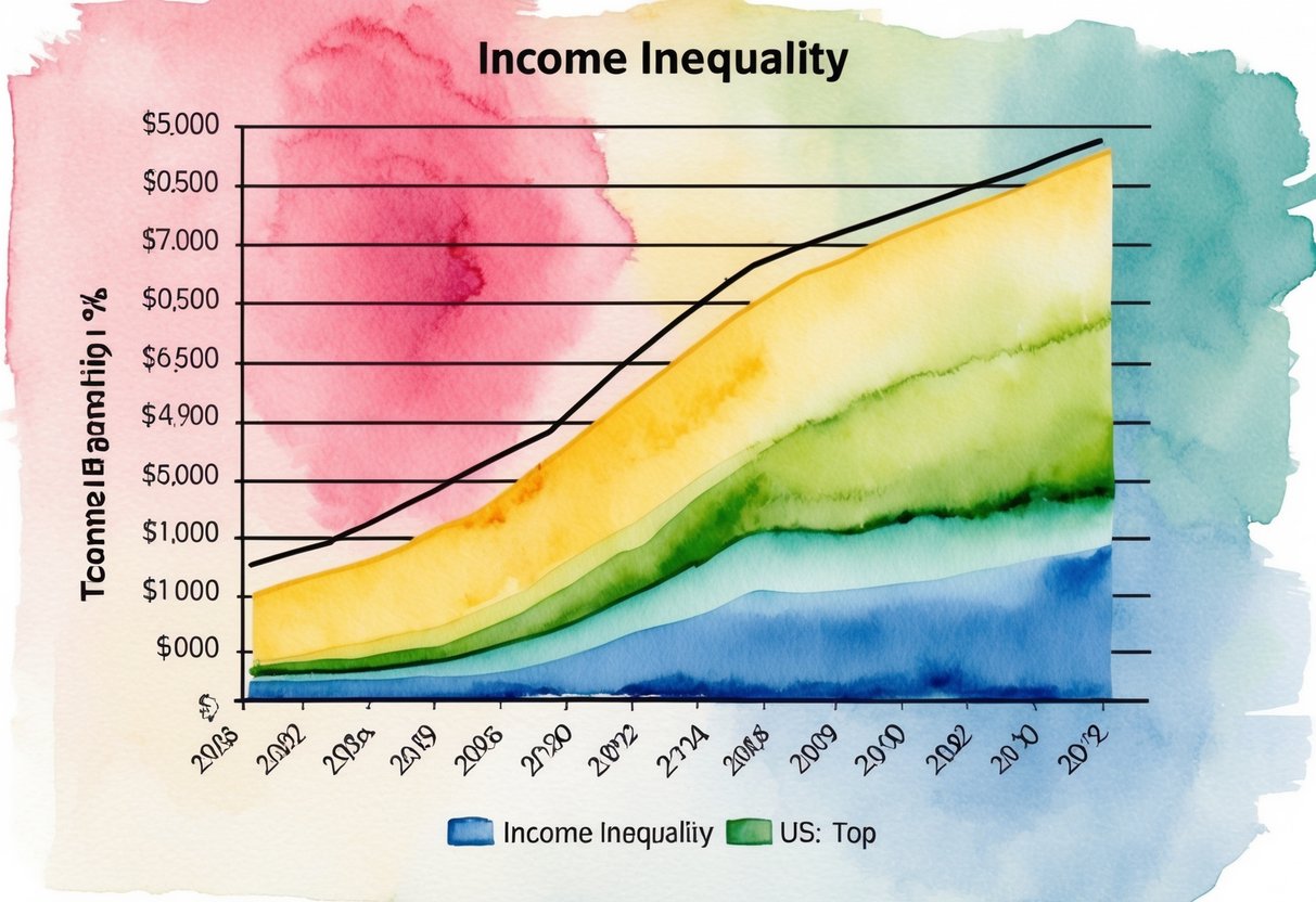 A graph showing income inequality in the US, with the top 1% earning significantly more than the rest of the population